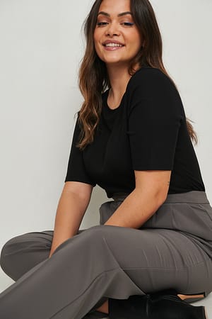 Black Recycled Round Neck Ribbed Top