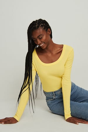 Yellow Scoop Neck Ribbed Top