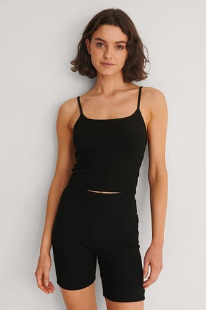 Black Recycled Soft Ribbed Cropped Singlet