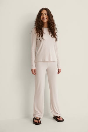 Dusty Light Beige Weiche gerippte weite Hose