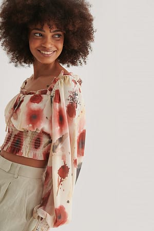 Watercolor Print Recycelte Bluse mit eckigem Ausschnitt