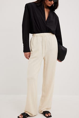 Beige Pantalón relajado de mezcla de lino