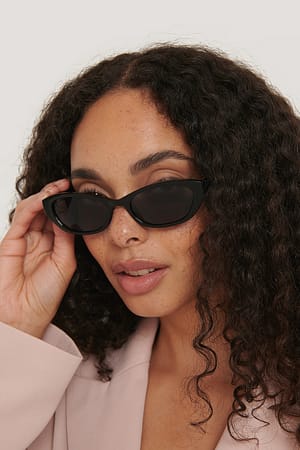 Black Wide Recycled Drop Shape Retro Sunglasses