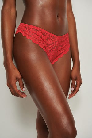 Red Gerecyclede Braziliaanse slip met kant en halfhoge taille