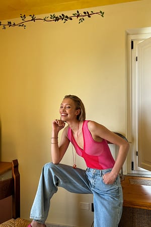 Red/Pink Rib Colour Block Top