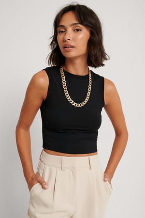 Black Rib Detail Crop Tank