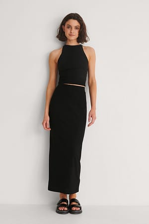 Black Recycled ribbstickad maxikjol