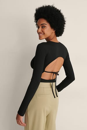 Black Rib Open Back Top