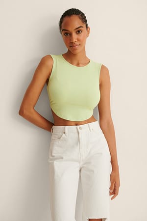 Light Green Ribbad topp med rund halsringning