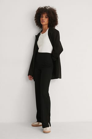 Black Rib Slit Jersey Pants