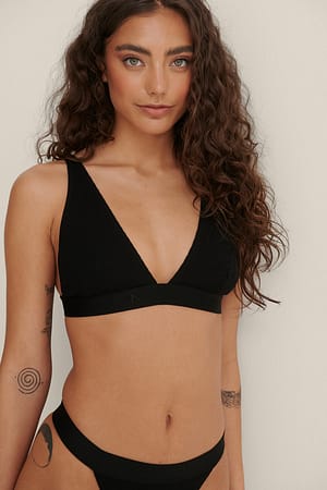 Black Ribbed Cotton Triangle Top