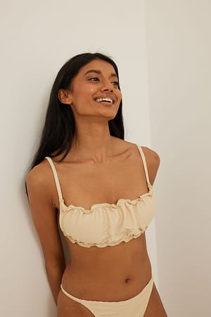 Champagne Ribbed Gathered Bandeau Bikini Top