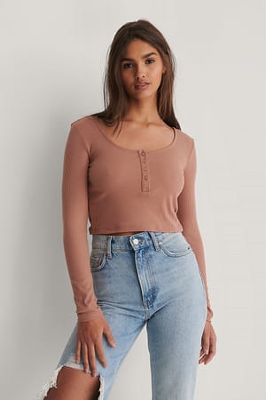 Dusty Dark Pink Ribbstickad Jerseytopp