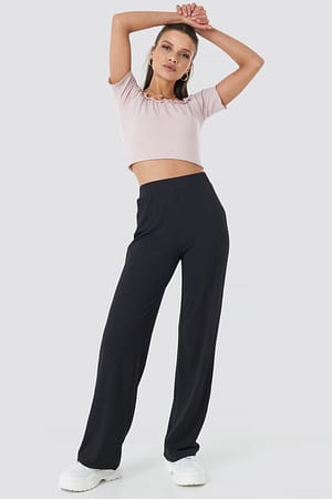 Black Ribbed Jersey Pants