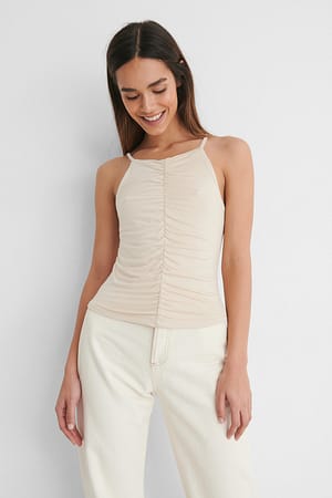 Beige Linne Med Spetsdetalj