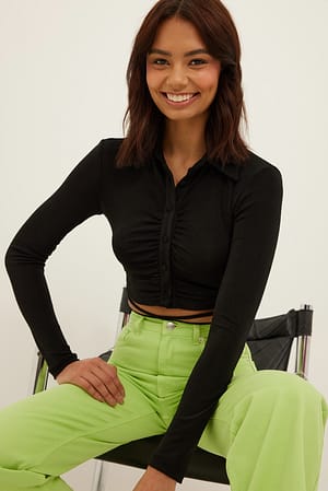 Black Rouched Strap Detail Top