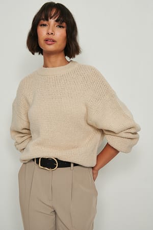 Beige Round Neck Knitted Sweater