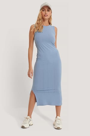 Dusty Blue Mouwloze Jurk