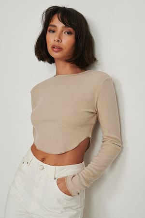 Beige Rundes geripptes Oberteil