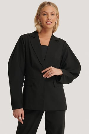 Black Rounded Shoulder Blazer