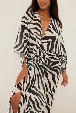 Black Aop Ruched Chiffon Caftan