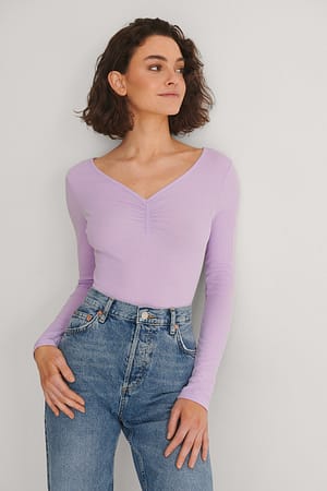 Purple Ruched Rib Top