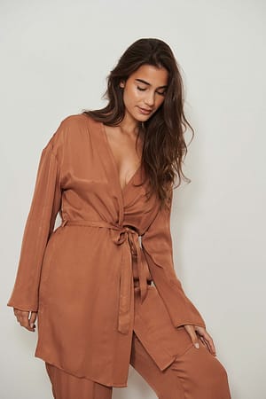 Terracotta Satijnen loungewear badjas