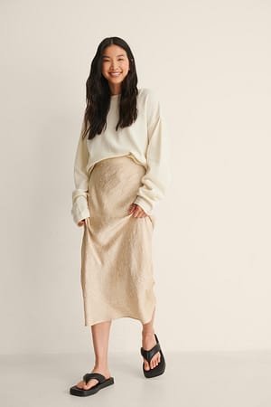 Beige Satin Wrinkle Skirt