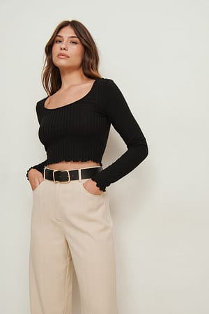 Black Scoop Neck Long Sleeve Babylock Top