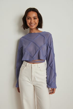 Blue/Grey Bluse mit langen Ärmeln und Nahtdetail