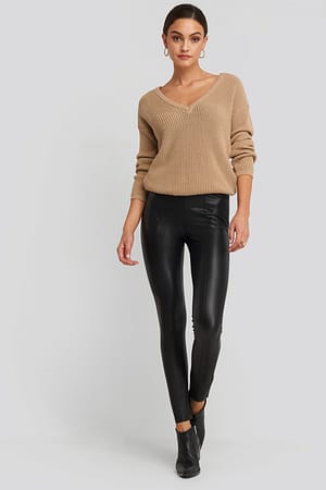 Black Seam Detail PU Pants