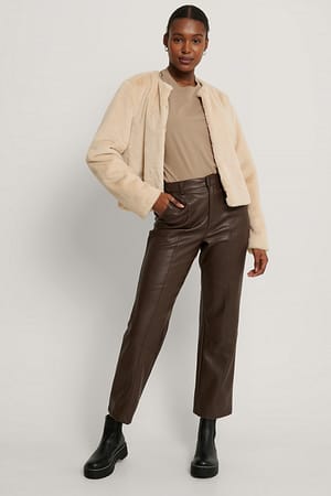 Light Beige Short Faux Fur Jacket