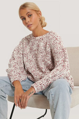 Plum Short Puff Sleeve Melange Sweater