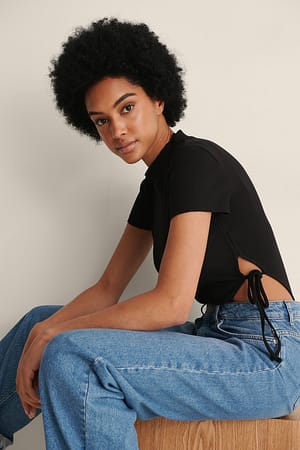 Black Short Sleeve Tie Side Body