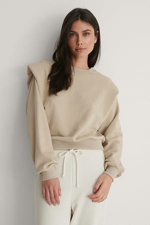 Beige Shoulder Detail Sweatshirt