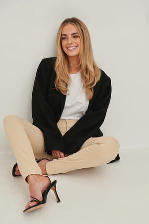 Beige Organische Skinny Jeans mit hoher Taille