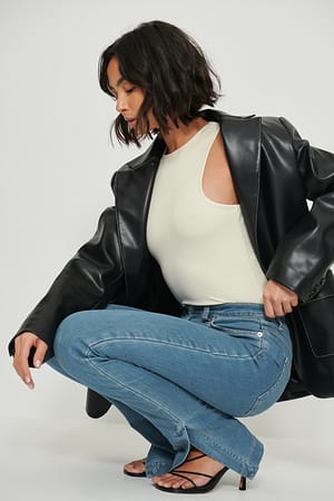 Mid Blue Skinny Side Slit High Waist Jeans