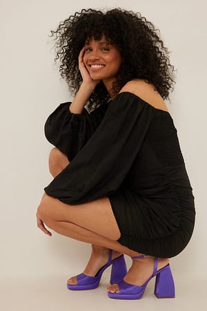 Black Slanted Bottom Cups Detail Dress