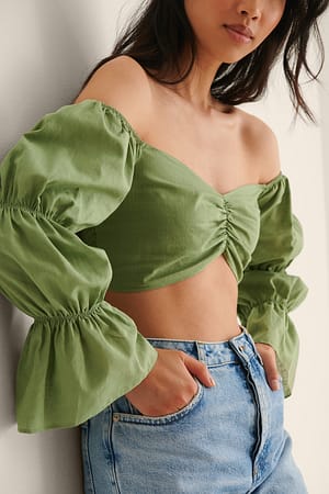 Green Sleeve Detail Crop Top