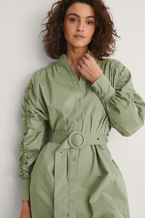Khaki Sleeve Seam Detail Dress