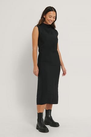 Black Zwierige mouwloze jurk