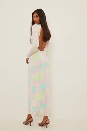 Print Slinky Open Back Maxi Dress