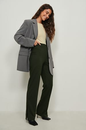 Light Khaki Slit Detail Jersey Pants