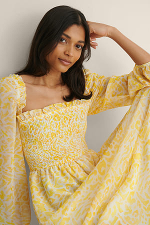 Smocked Balloon Sleeve Maxi Dress