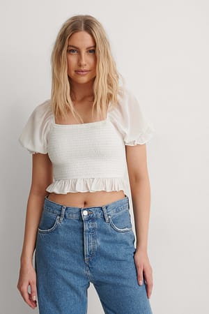 White Kort Smock-Topp