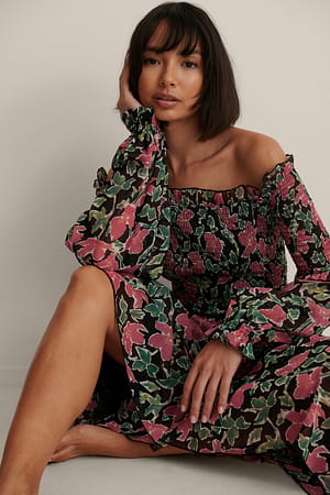 Blush Green Flower Smocked Maxi Dress