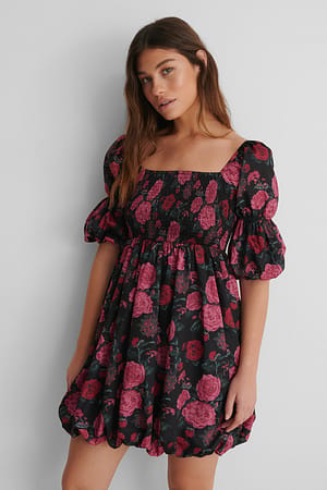 Flower Print Smocked Mini Dress