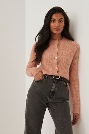 Dusty Dark Pink Soft Round Neck Buttoned Cardigan