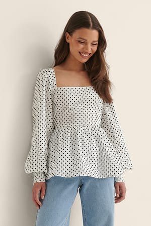 White Dots Square Neck Blouse