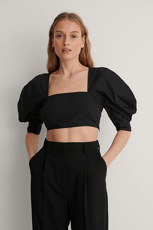 Black Kort Bluse Med Firkantet Utringning